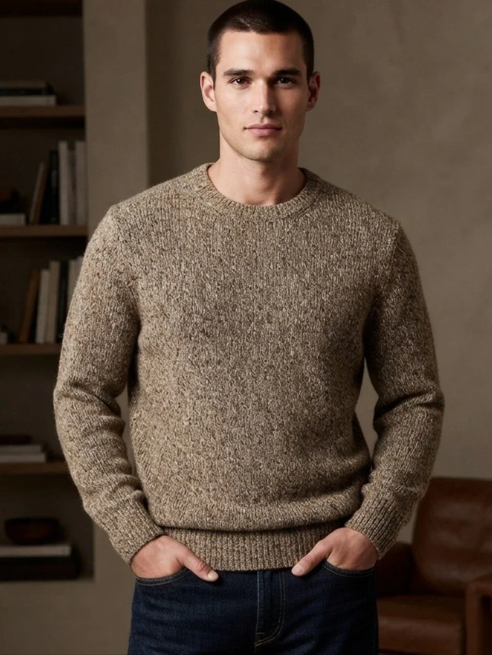Men's GAP Brown Textured Lamb's Wool Blend Crewneck Sweater XXL - NWOT
